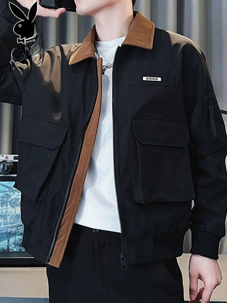 

Men's Jaet Loose Fit Flip Collar Versatile Sli Workwear Outerwear Autumn Season Youth Faion Windproof Zipper