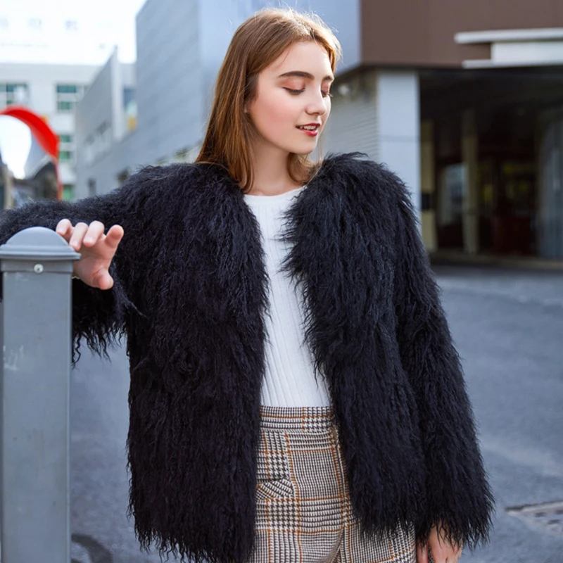 

Pop Fashion Furry Faux Fur Coat Women Autumn Winter Warm Long Sleeve Outerwear Woman Nice Fluffy Collarless Overcoat Female