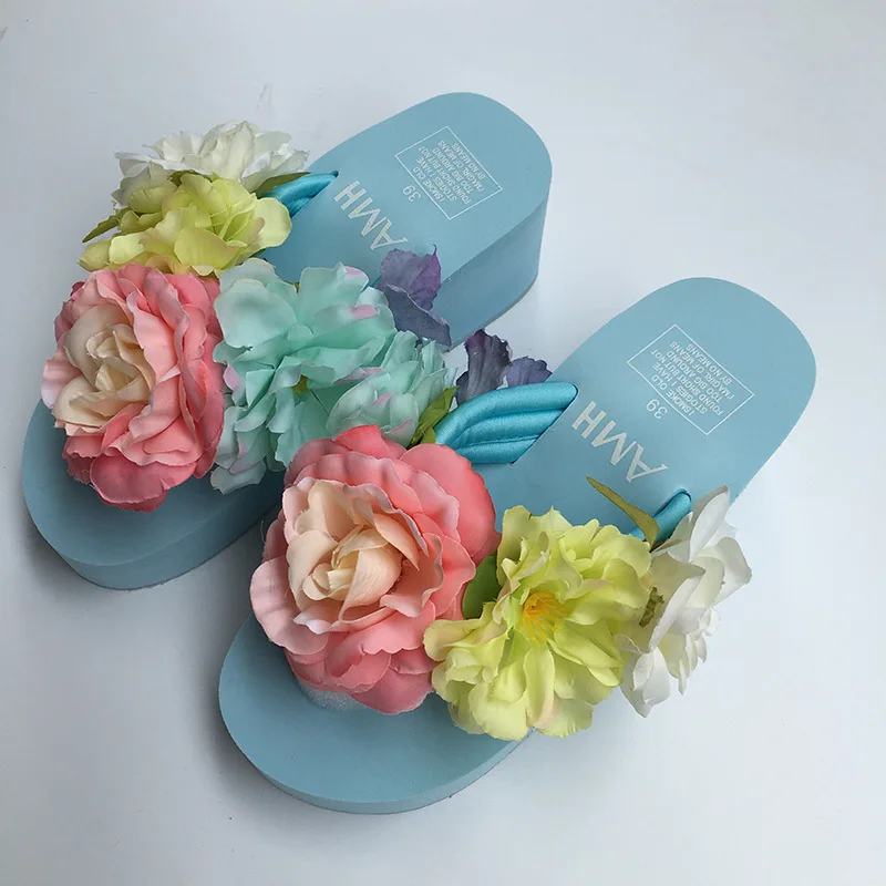 Summer Slippers Bohemia Flowers Woman Beach Flip Flops Summer Style Slides Resistant Slippers Platform Shoes Beach Slippers