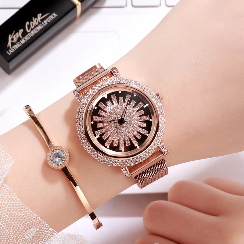 UTHAI CQ558 Women's Diamond Inlaid Watch with Lazy Strap Atmospheric Rhinestone Dial Popular Fashion Accessory
