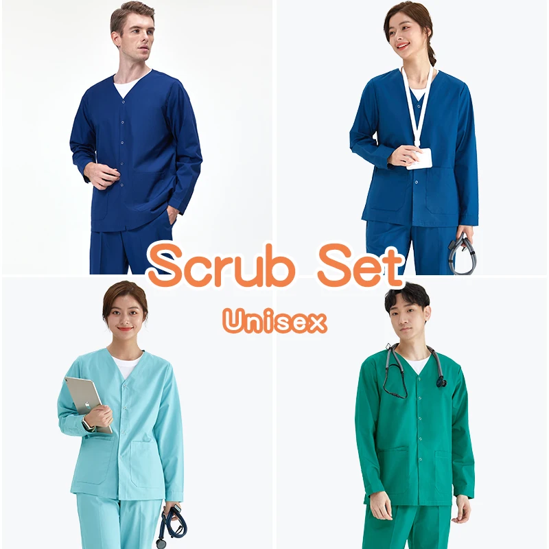 Basics™ Scrub Jacket Medical Uniforms Coat Warm Ups for Women and Men Snap Front Long Sleeve Hospital Doctor Nurse Workwear 206