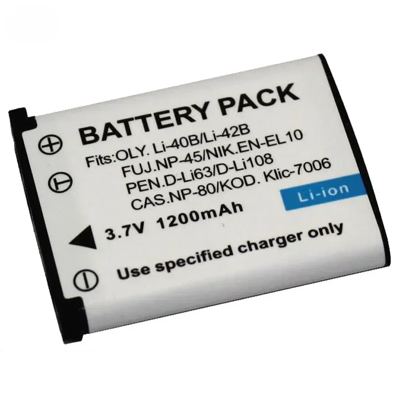 3,7 В 1200 мАч Li-40B Li-42B Li40B Li42B аккумулятор для камеры + зарядное устройство переменного тока для Olympus Leise D-Li63 Fuji NP-45 NP45 Nikon EN-EL10 ENEL10