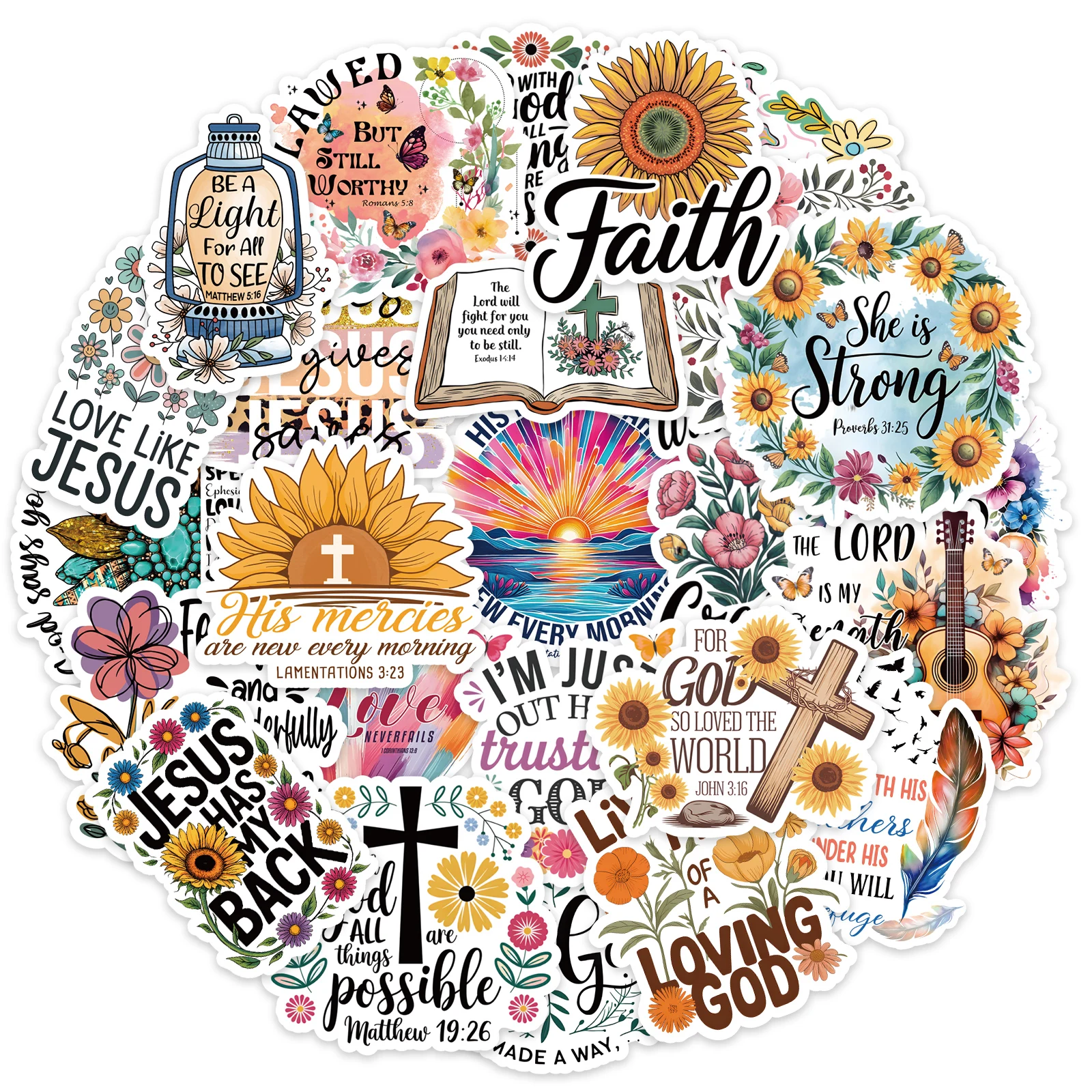 50PCS Jesus Phrase Graffiti Stickers Bible Faith Cross Words Stickers For Junk Journal Water Bottles Laptop Phone Refrigerator