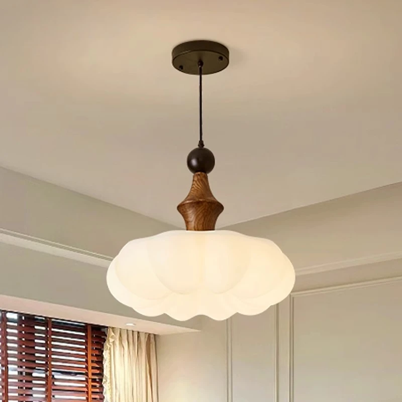 الفرنسية خمر اليقطين خشبية قلادة LED أضواء مطعم غرفة المعيشة غرفة نوم دراسة ديكور المنزل جو مصابيح بيضاء تركيبات