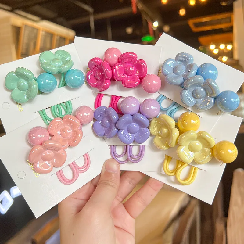 Ponytail Bands Candy Color Camellia Blossom High Stretch Elastic Hair Rings Durable Soft Cute Headwear for School Girls