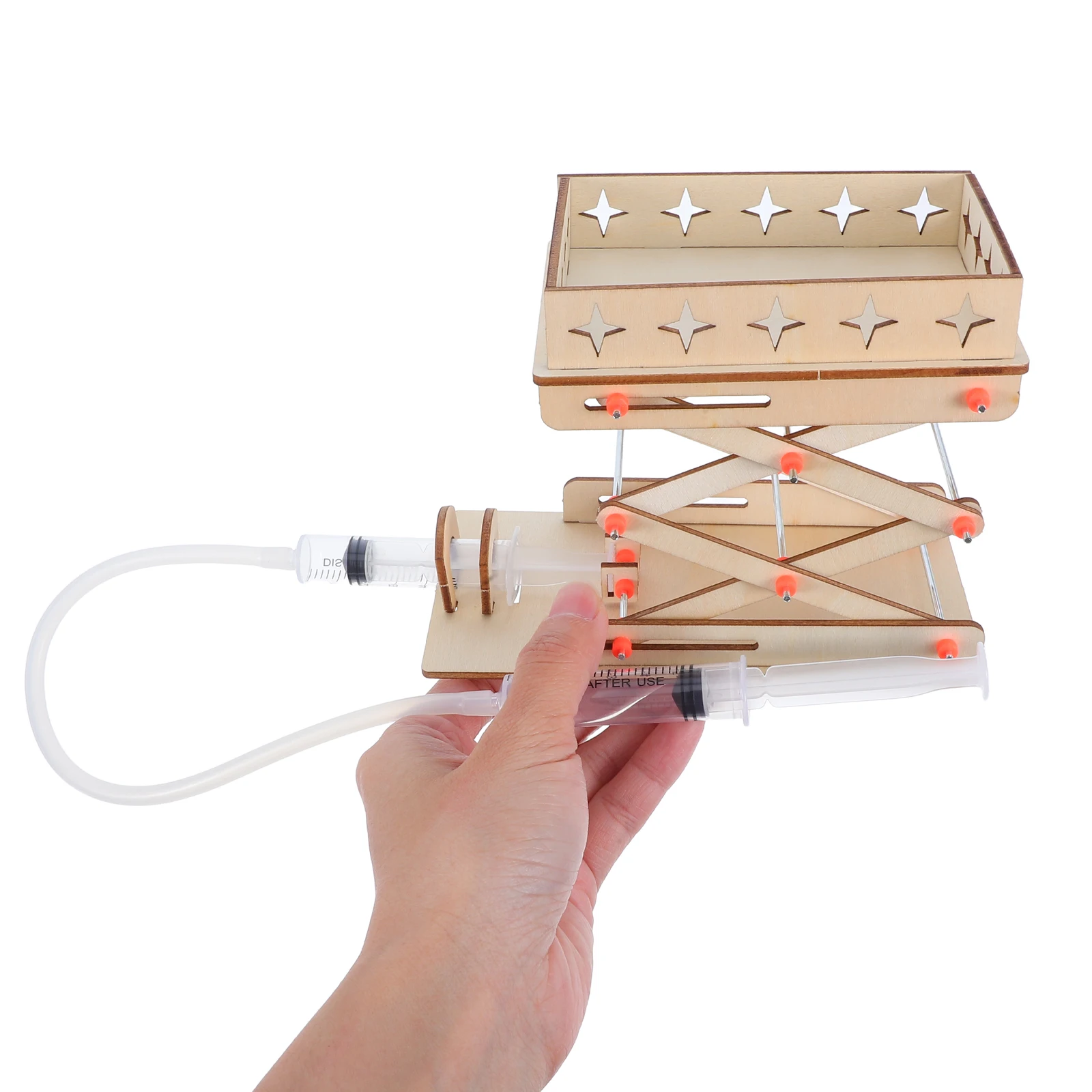 1 Juego de Plataforma Elevadora Hidráulica DIY, Máquina de Gato Hidráulico de Madera para Experimentos Científicos para Niños, Altura Ajustable, Kit STEM de Aprendizaje