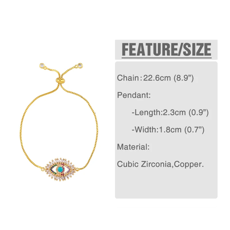 FLOLA Gold Plated Evil Eye Bracelet Women CZ Rainbow Turkish Blue Eye Bracelet Girls Tennis Evil Eye Jewelry ojo turco brtb54