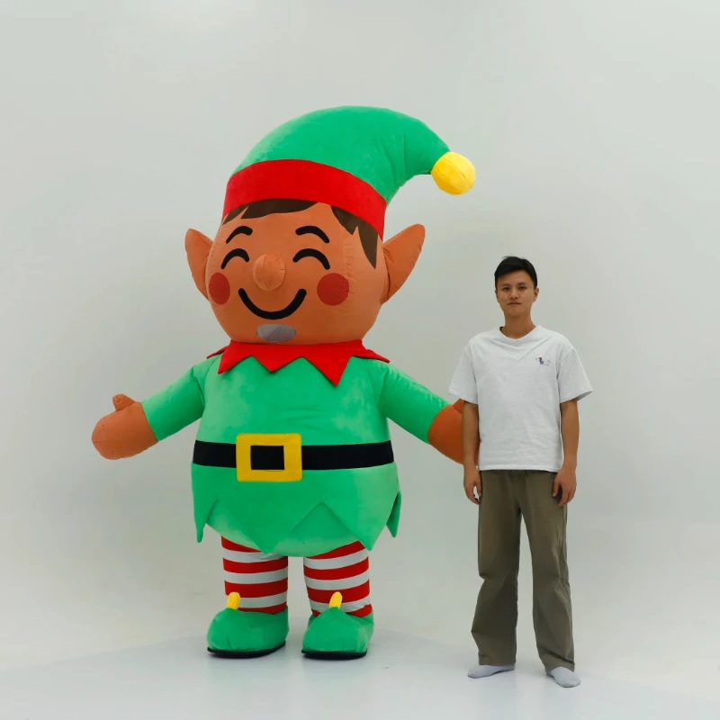 Kerstelf opblaasbaar kostuum mascotte parade volwassen karakter cosplay kerstfeest evenement pluche set geen batterij