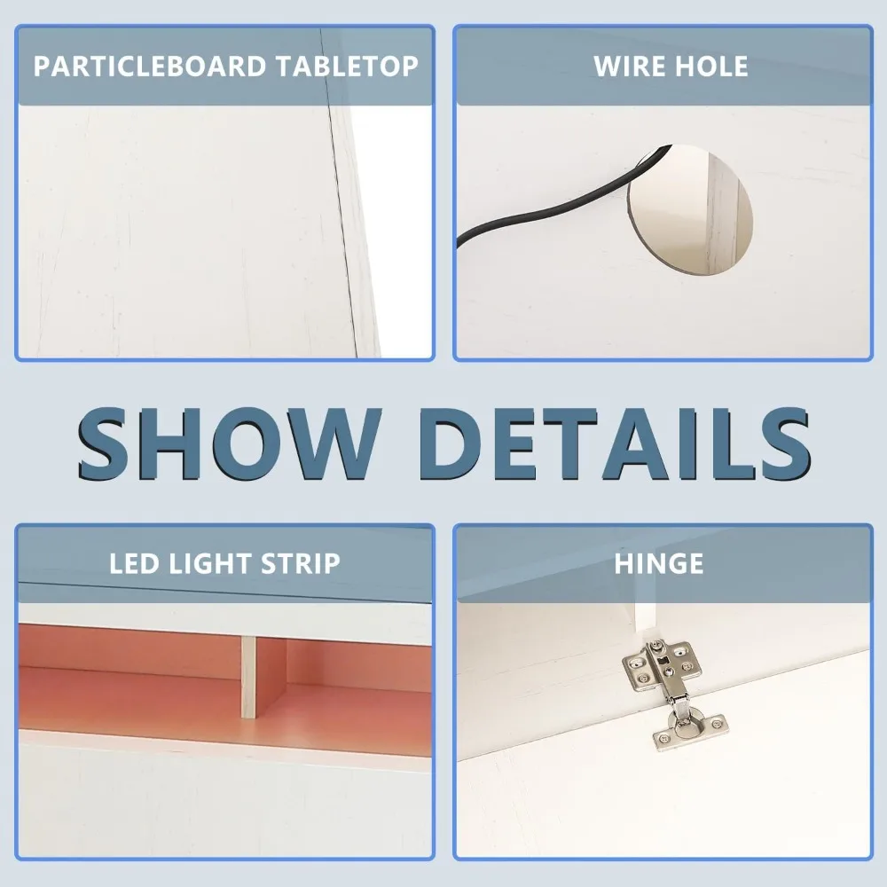 حامل تلفزيون LED، حامل ترفيهي كبير للتلفزيون حتى 80 بوصة، خزانة تلفزيون مع أرفف تخزين، وحدة تحكم تلفزيون قوية