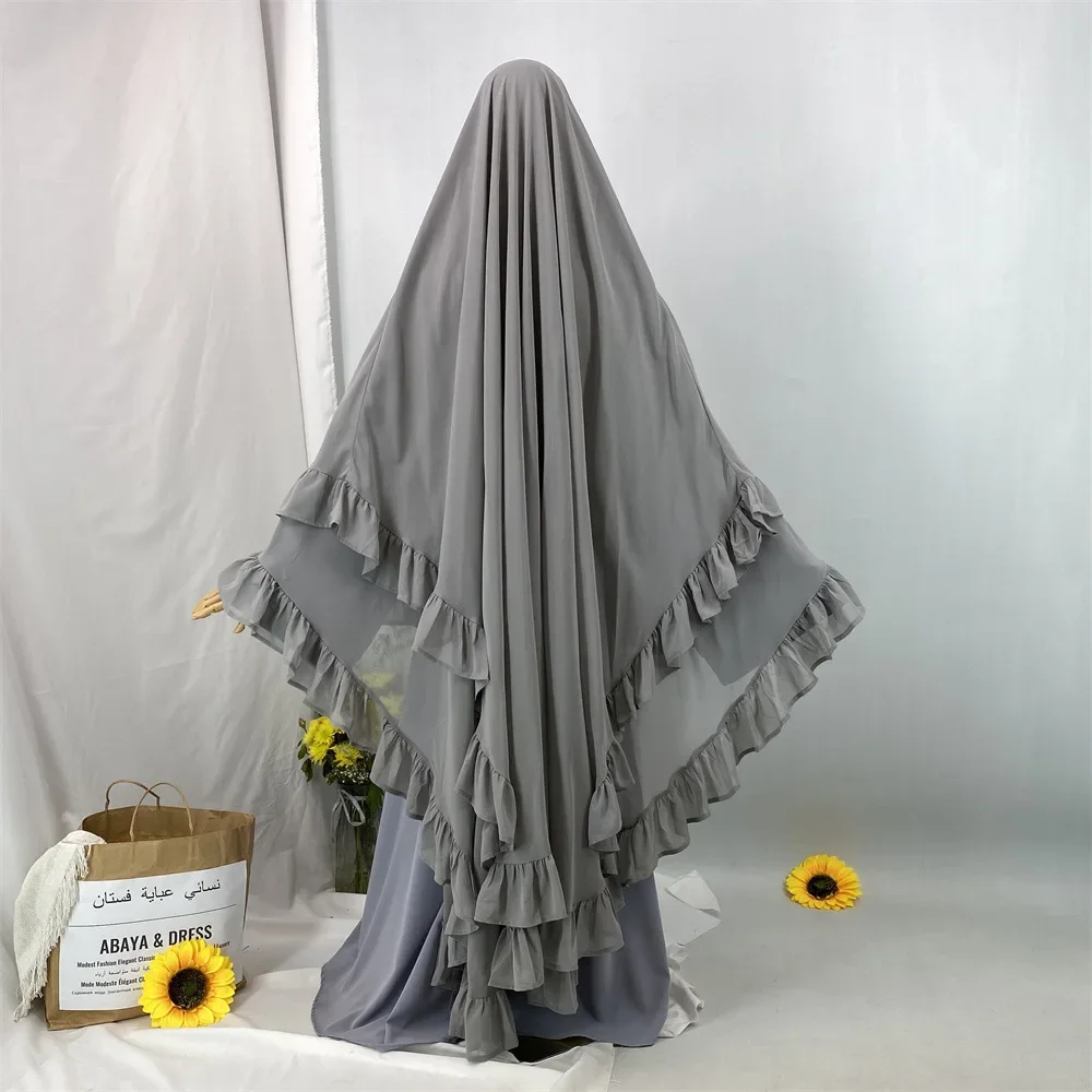 Ramadan Long Khimar Muslim Hijab Head Scarf Headwraps for Women Lotus Islam Hijabs Eid Djellaba Prayer Garment Niqab Abaya Dress