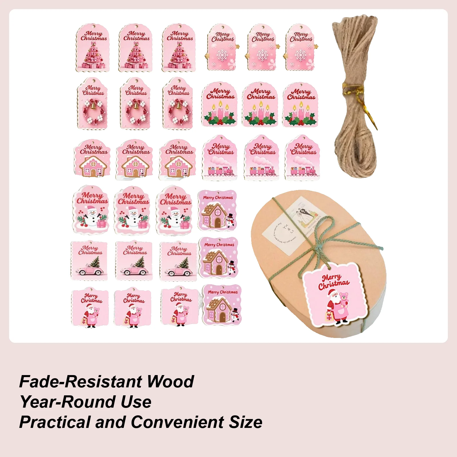 Christmas Tags 30 Pieces Card Ornaments Wood Christmas Tags with String and Holes for Holiday Crafting Birthday Halloween Party