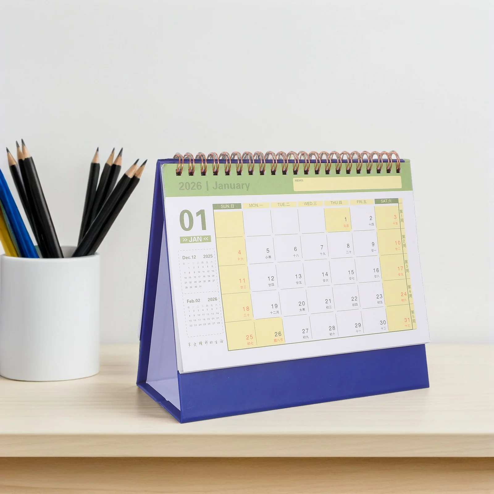

2026 Desk Calendar Standing Flip Coil Binding Daily Planner Thick Paper Anti Bleed Design for Office Home School Use