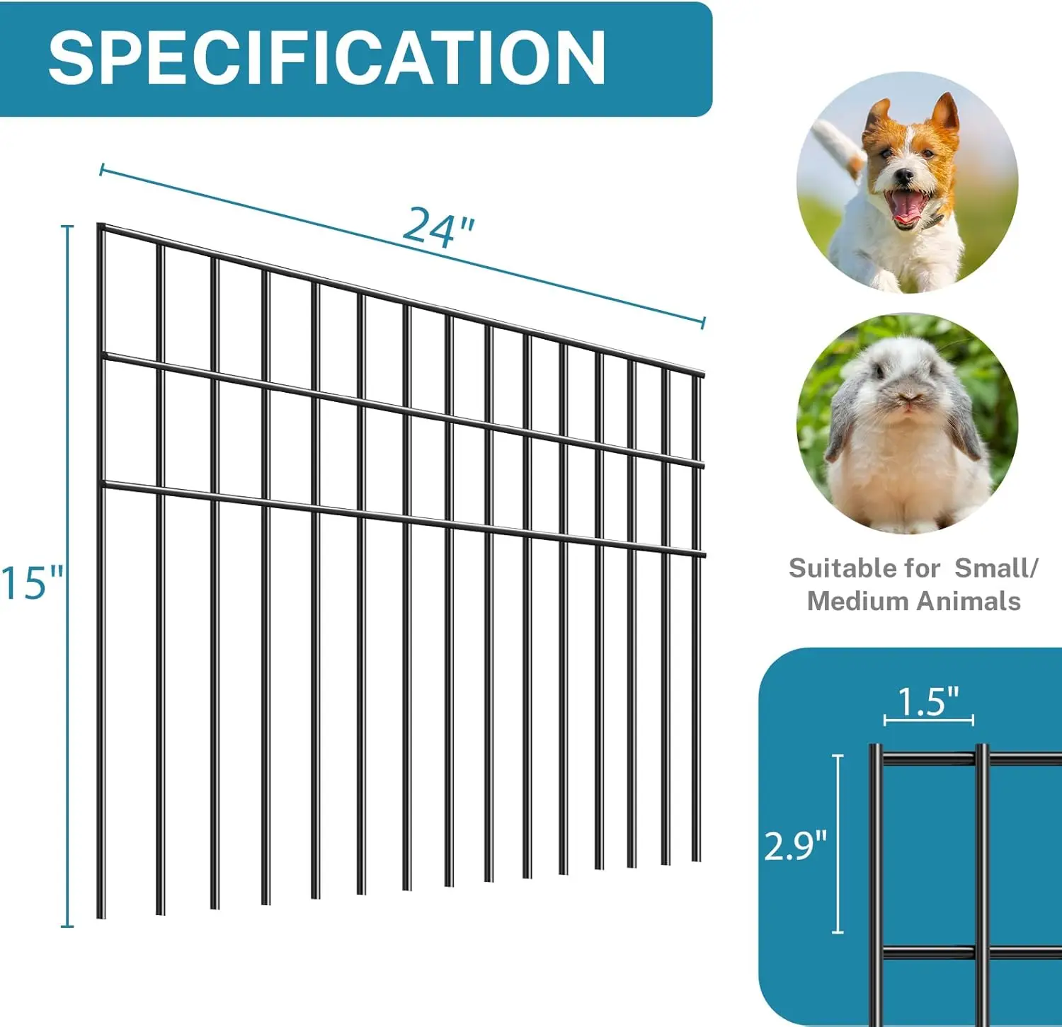 Barrier Fence, 5.5mm Rod with 1.5" Rod Gap, Dog Rabbits Fences Black Metal Fence