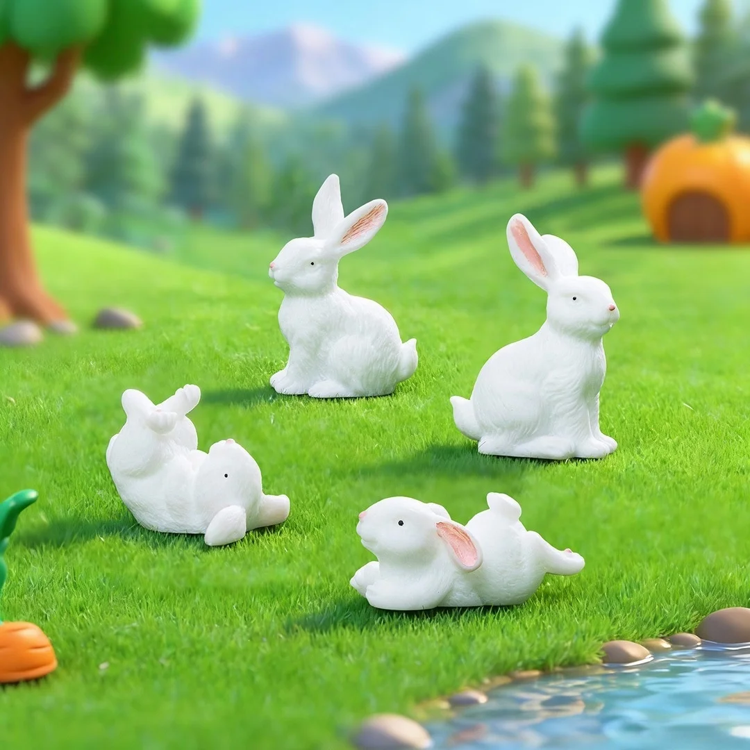 Bunny Family Figurine Set - Resin Ornament for Micro Landscape, Terrarium & DIY Decor