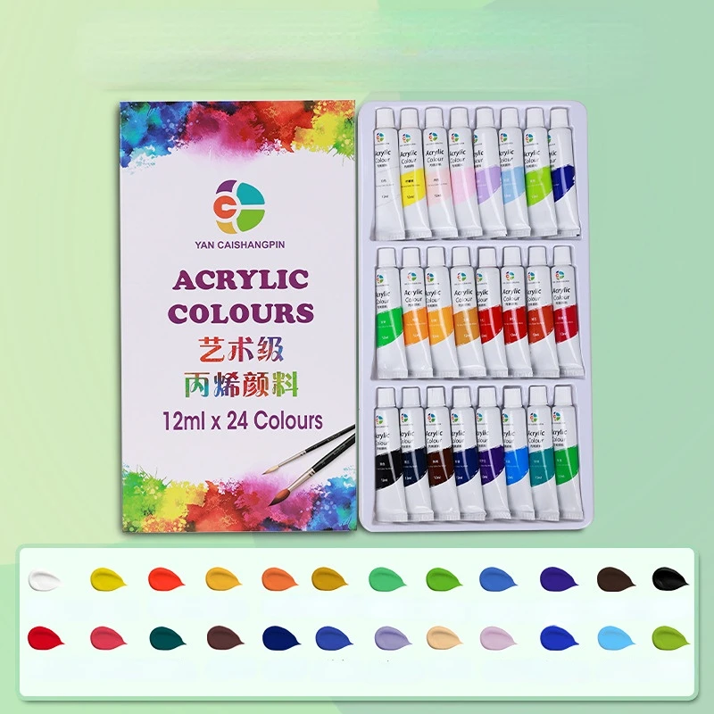 12/18 Colors 12ml Acrylic Paint Set Color Paint For Fabric Clothing Nail Glass Drawing Painting For Kids Waterproof Art Supplies