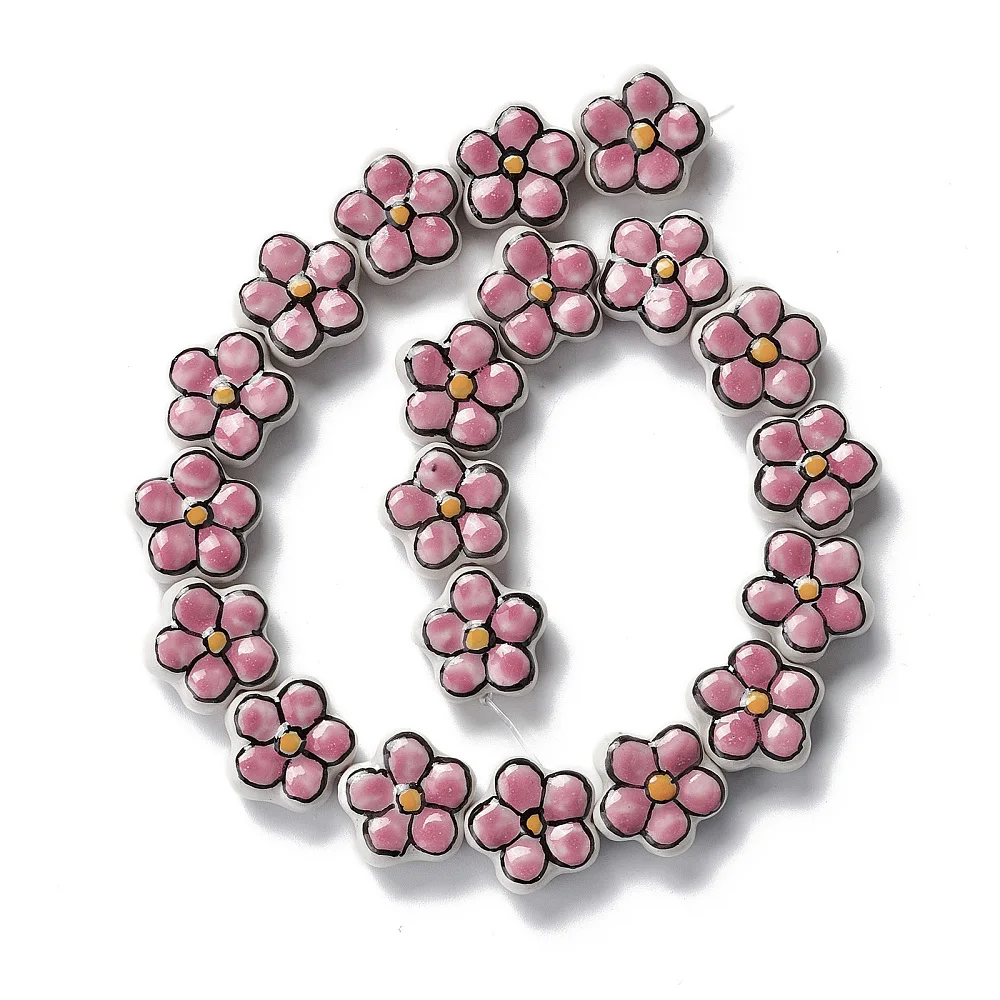 PandaHall 1 Strang Handgefertigte Porzellan-Blumenperlen, 17-17,5x16,5-17x7,5-7,8mm für DIY Halskette Armband Schmuckherstellung – Detail 23