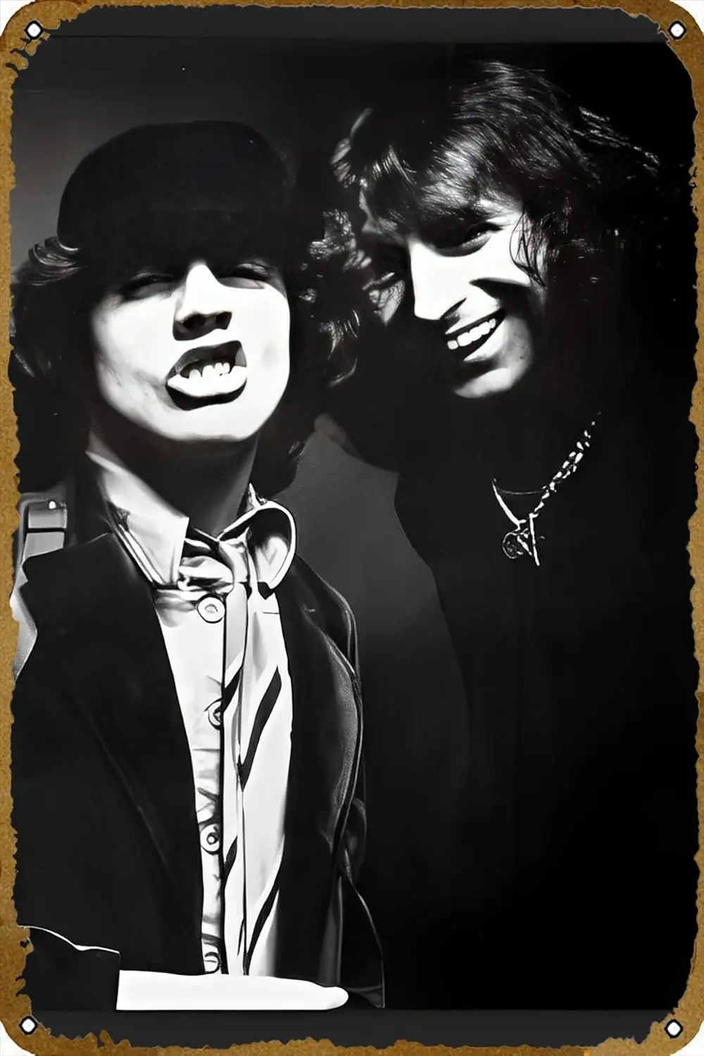 Angus Young and Bon Scott-Mono Chrome Musical Poster Bar Pub Cafe Wall Bathroo Karaoke Retro Metal Tin Sign Man Cave Decor Rock