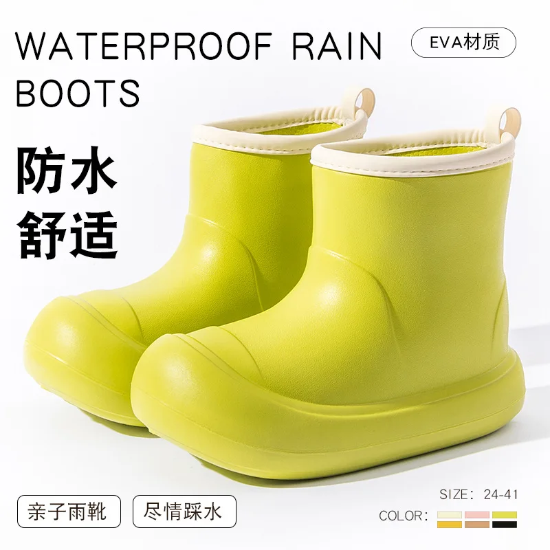 Children Tube Rain Boots 2024 New Fashion Spring Autumn Soft Boys Platform Boots Waterproof Shoes Outdoor Girls Rubber Shoes