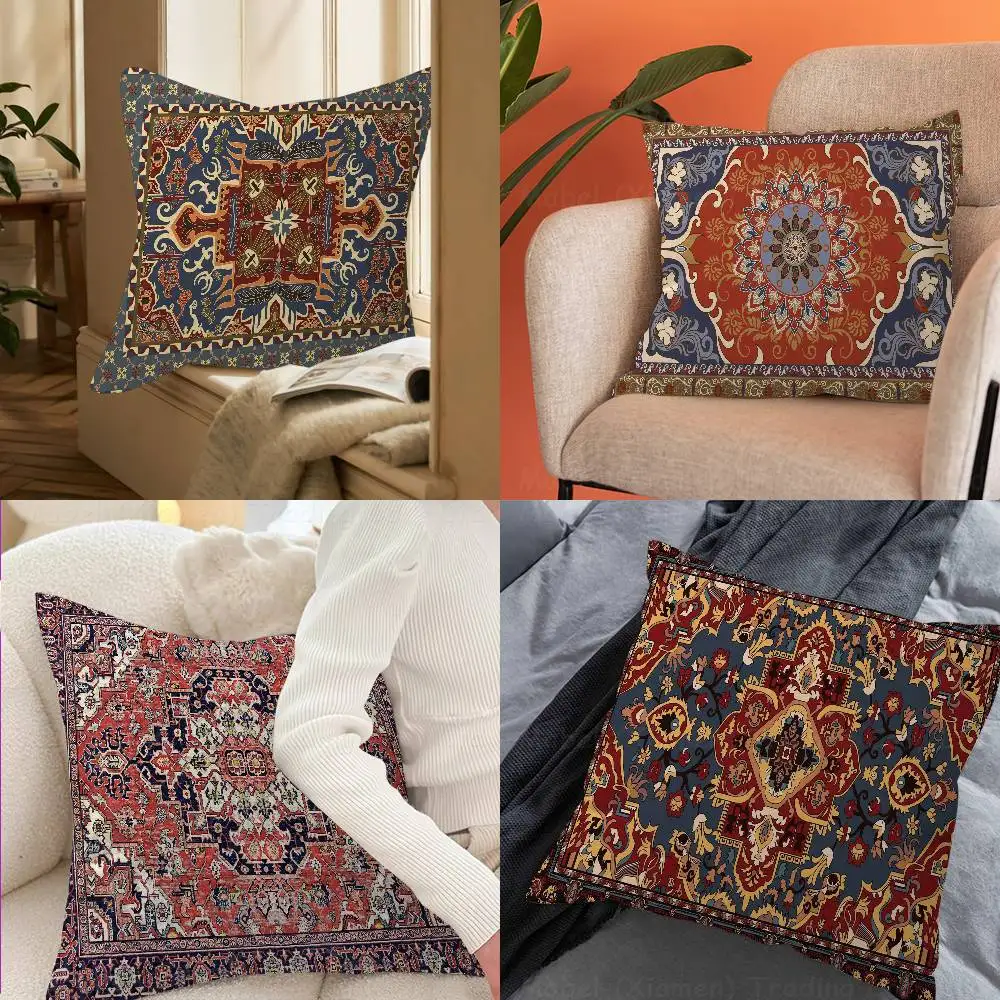 Symmetric Folk Floral Ethnic Tribal Prints Soft Comfortable Pillow Case for Sofa Living Room Home Office Decor Protective Covers
