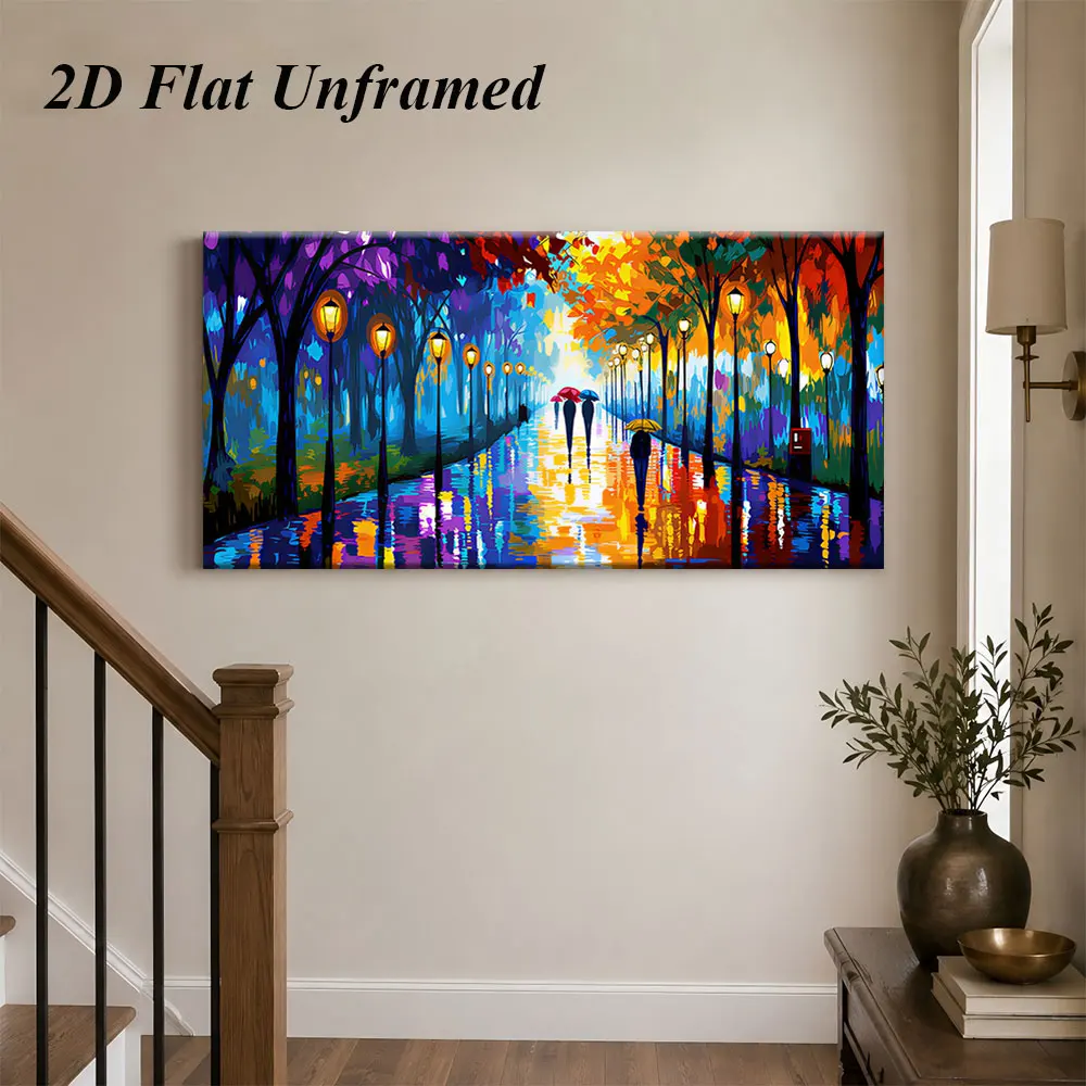 1pc (No frame),1 Rainy Night Stroll City Street Decoration Painting Modern Abstract Art Style Frameless Painting 2D Plan