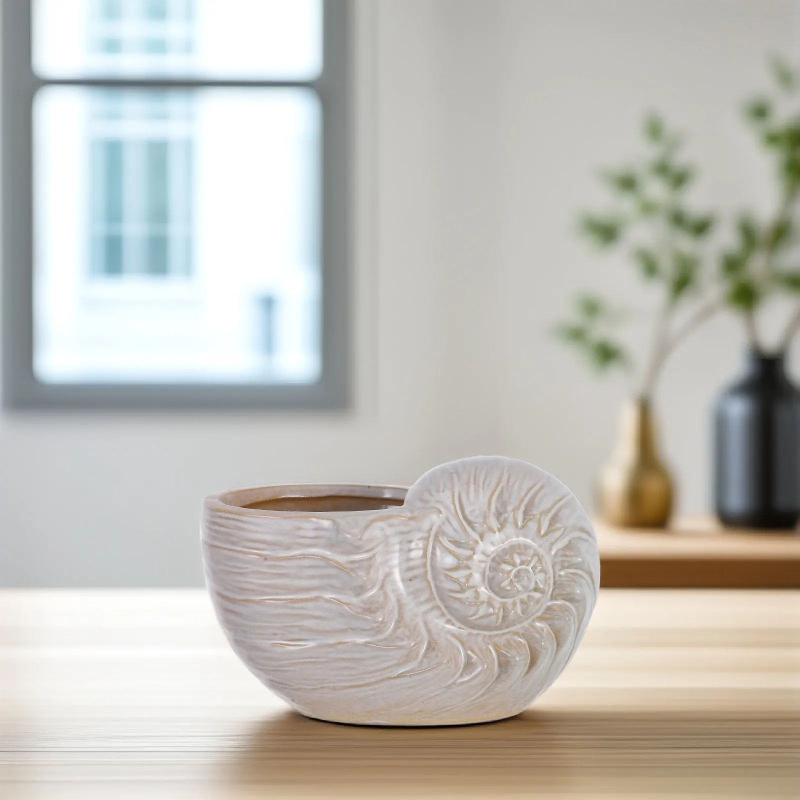 Ceramic Planter for Succulents Small Desk Decor Indoor Plant Pot Sea Shell Pot Home Office Garden Decorative Vase