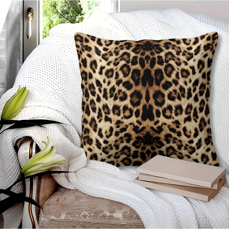 Retro Square Throw Pillow (With Pillow Insert),Luxury Simulated Wild Leopard Print,Vintage Cushion For Sofa&Bedroom&Living Room