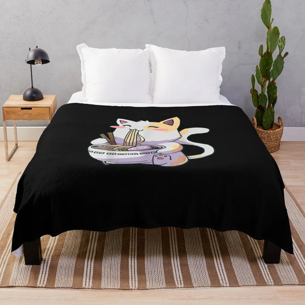 

Ramen Cat Kawaii Anime Japanese Kawaii Neko T-Shirt Throw Blanket Comforter Bed Fashionable Decorative Beds Blankets
