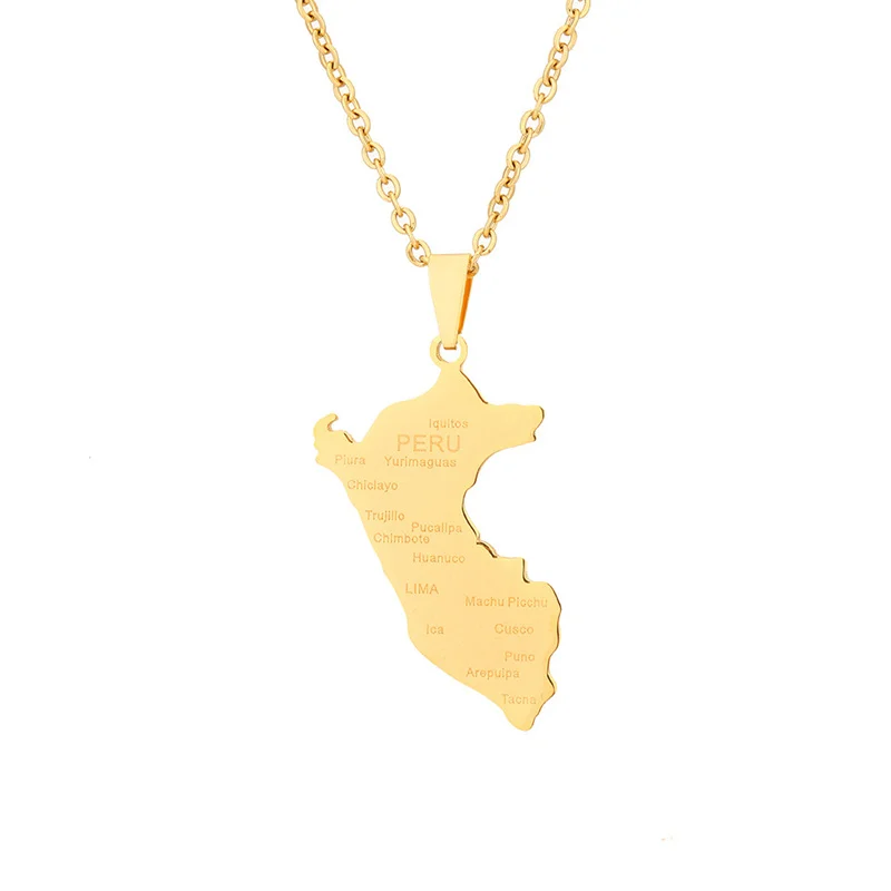 

Europe and America Stainless Steel Peru Map With City Lovers Pendant Necklace