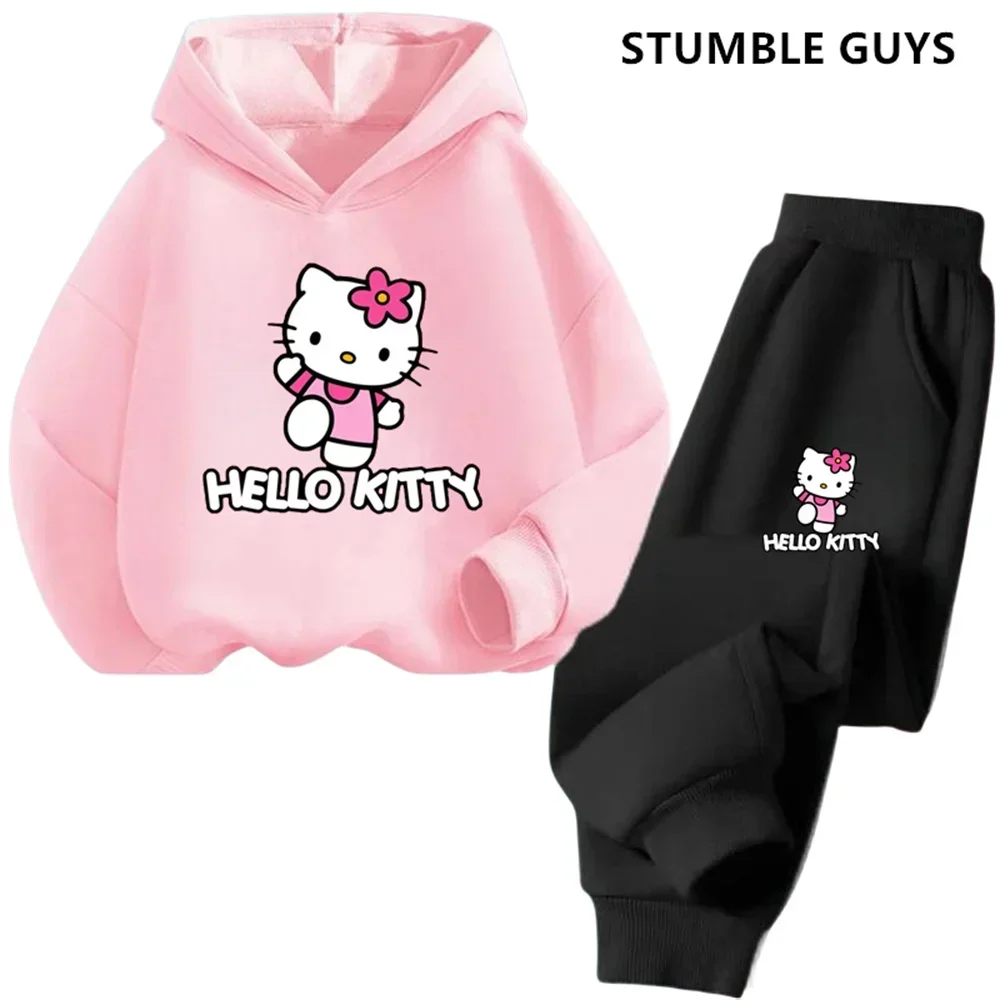 Hoodies Sets Boys Outfit Set Kids Hello Kitty Clothes Girls Clothing Tops Pants Suits 4-14 Years Old Ports Suits Hoodies Sweater