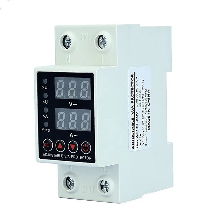5PCS Ginri 40A 63A 2P 220V Din Rail Single Phase Over Under Voltage Adjustment Protectors