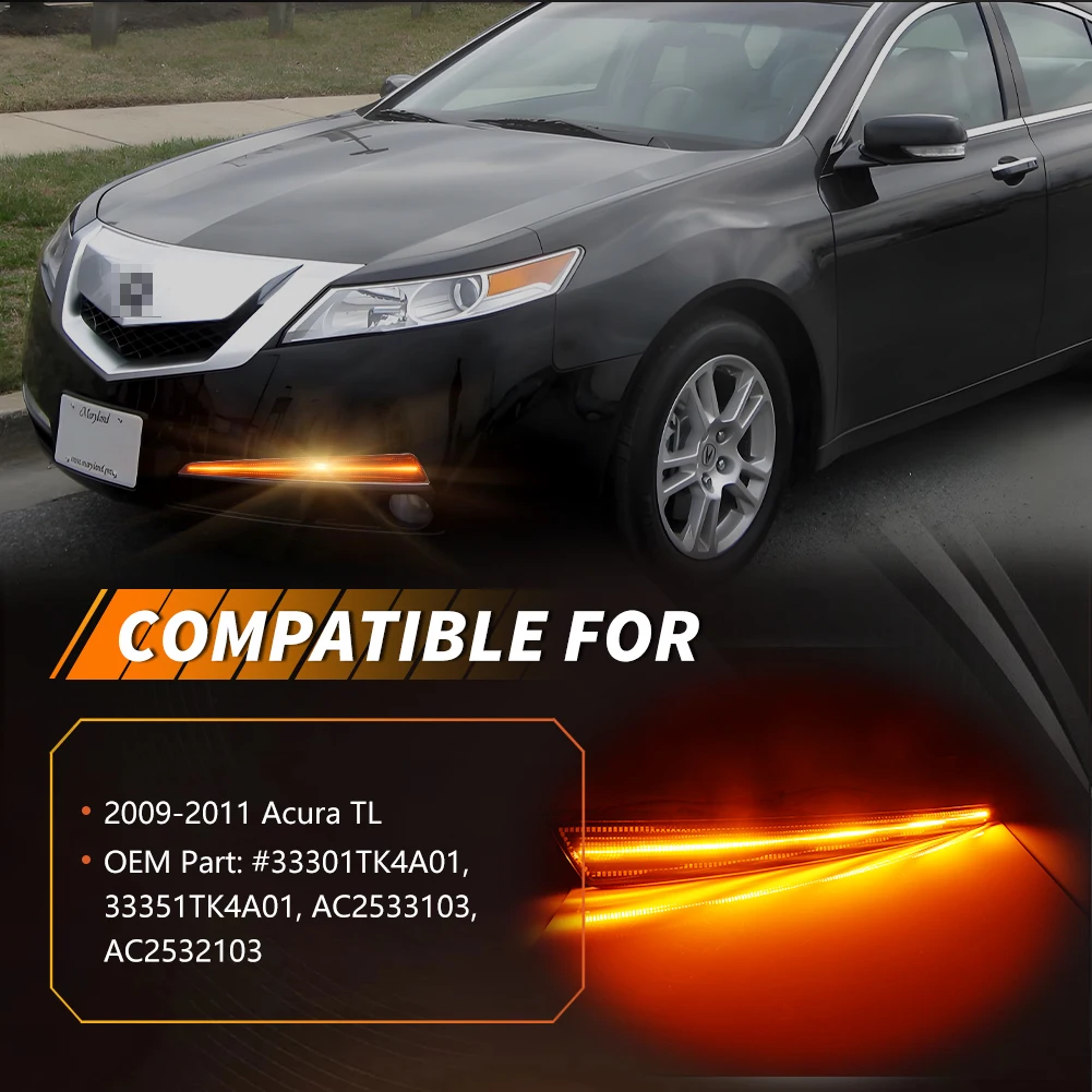 2Pcs For 2009 2010 2011 Acura TL Front Bumper DRL Light Daytime Running Light Driving Light Parking Light Turn Signal Light LED