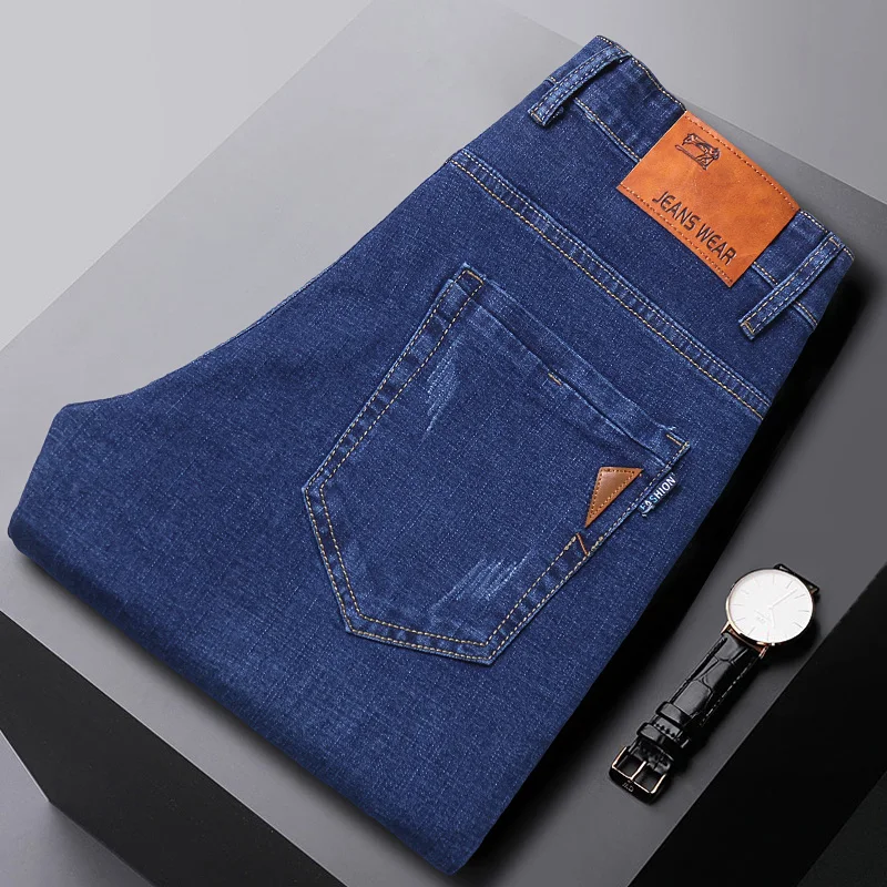 2024 NEW Men's Fashion Business Jeans Classic Style Casual Stretch Slim Jean Pants Male Brand Denim Trousers Black Blue