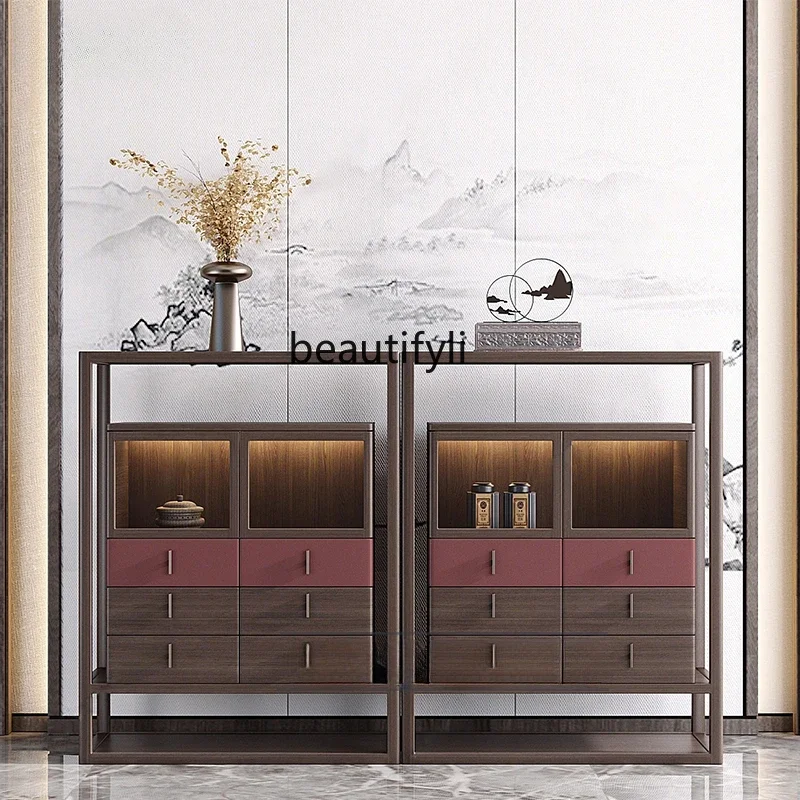 Chinese storage foyer entrance model room decoration high cabinet hotel clubhouse dining side wine tea cabinet