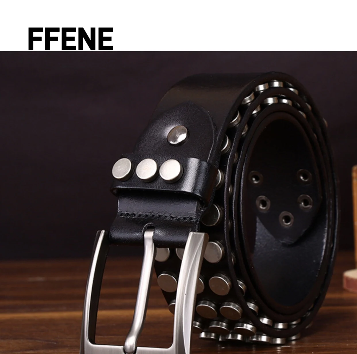 

High-end feeling men's first-layer leather riveted punk style belt men's genuine leather personality street belt