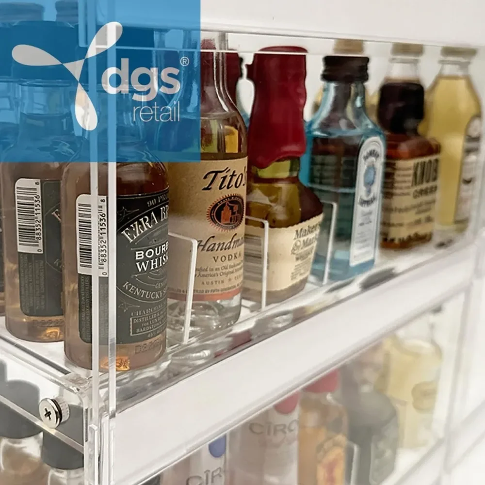 "Mini Liquor 50ml Bottles Display Case - 12x12x24" Countertop w/ Adjustable Dividers & Lock, Retail Showcase"​