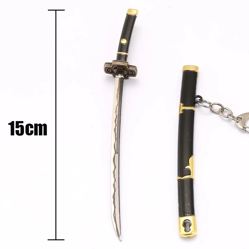 Anime One Piece Zoro Weapon Keychain for Car Keys Ring Cartoon Kitetsu Yama Katana Metal Model Key Chain Toys for Children Gift