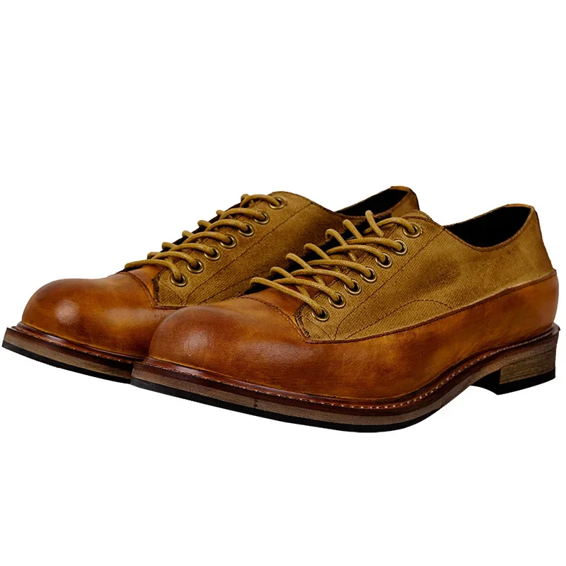 

Men's Low-top Big Toe Patchwork Shoes High Quality Retro Handmade Leather Round Toe Casual Shoes