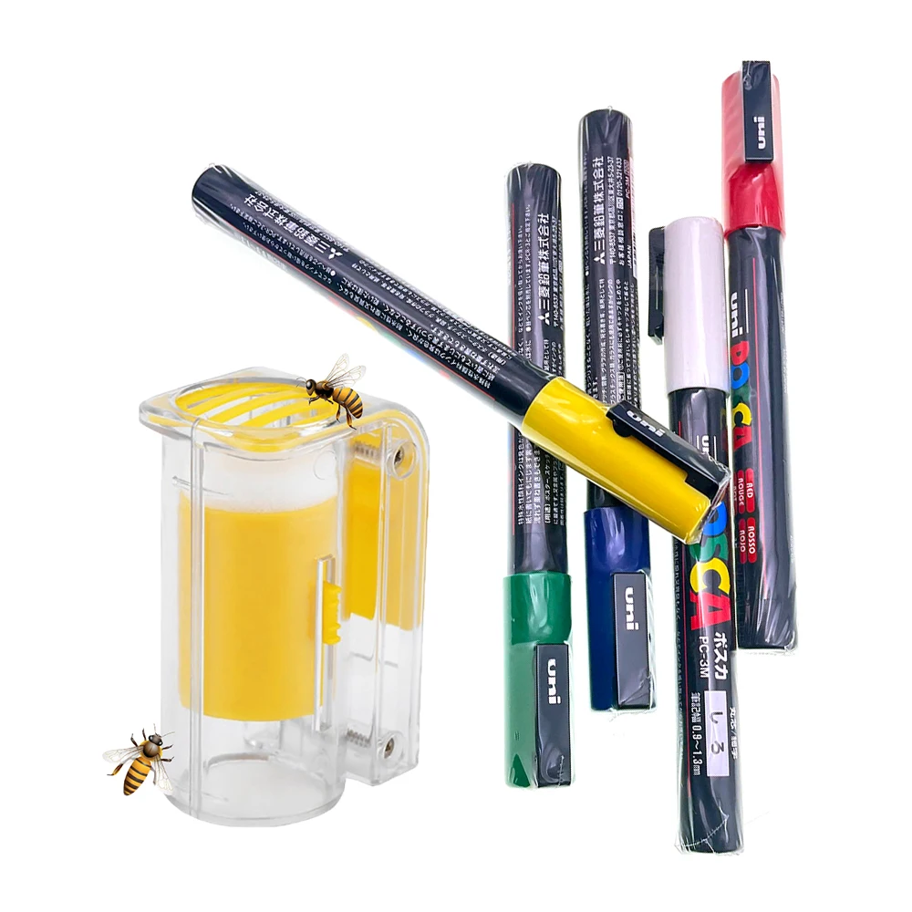 1set Bee Rearing Queen Marker Bottle Pen Beekeeping Marking Year Queen Available Plastic Bees Tools Apiculture Tool Kit Supplies