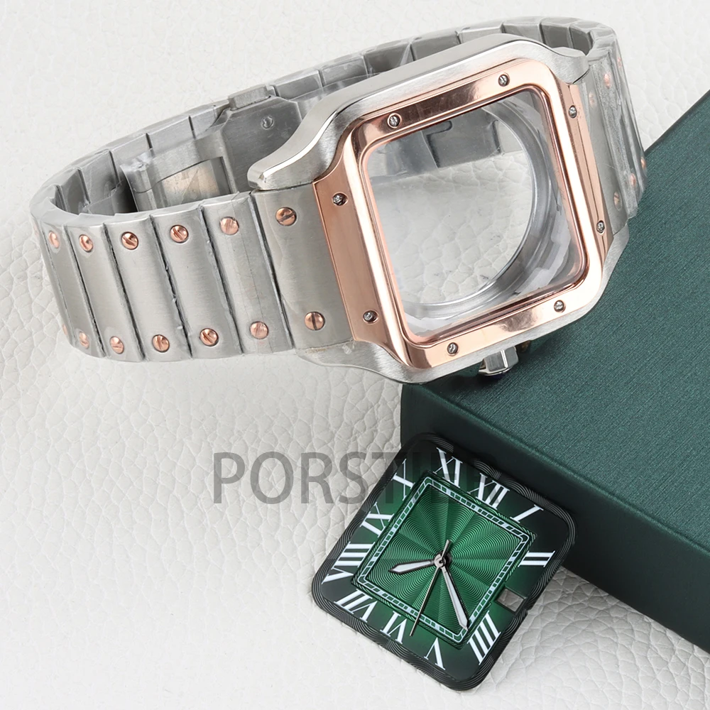 38mm NH35 Watch Case Stainless Steel for Santos NH35 NH336 NH38 Movement 27mm Dial Hands Square Roman Dial Watch Accessories
