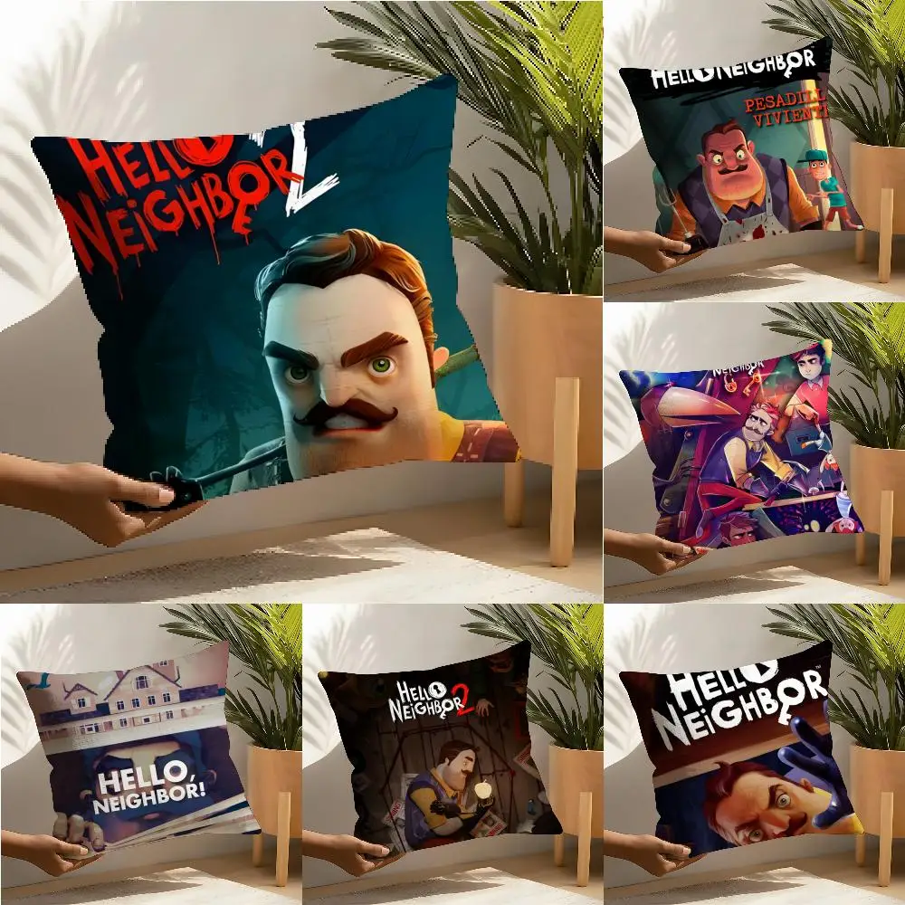 Divertido juego de terror H-Hello Neighbor 1, funda de almohada de lino, funda de cojín decorativa para el hogar, funda de cojín