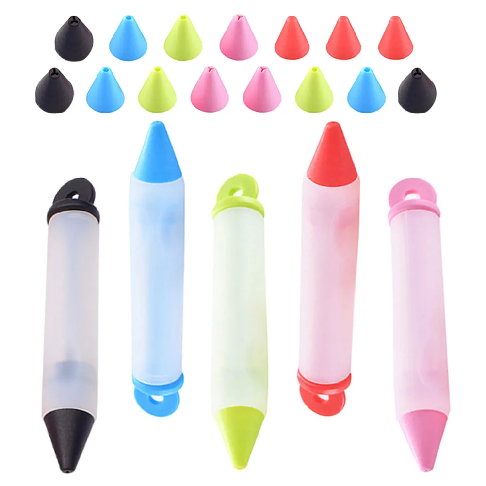 5Pcs Silicone Chocolate Pen Cake Decorating Tool Multi-Functional Replacement Tips Baking Writing Pen for Pastries