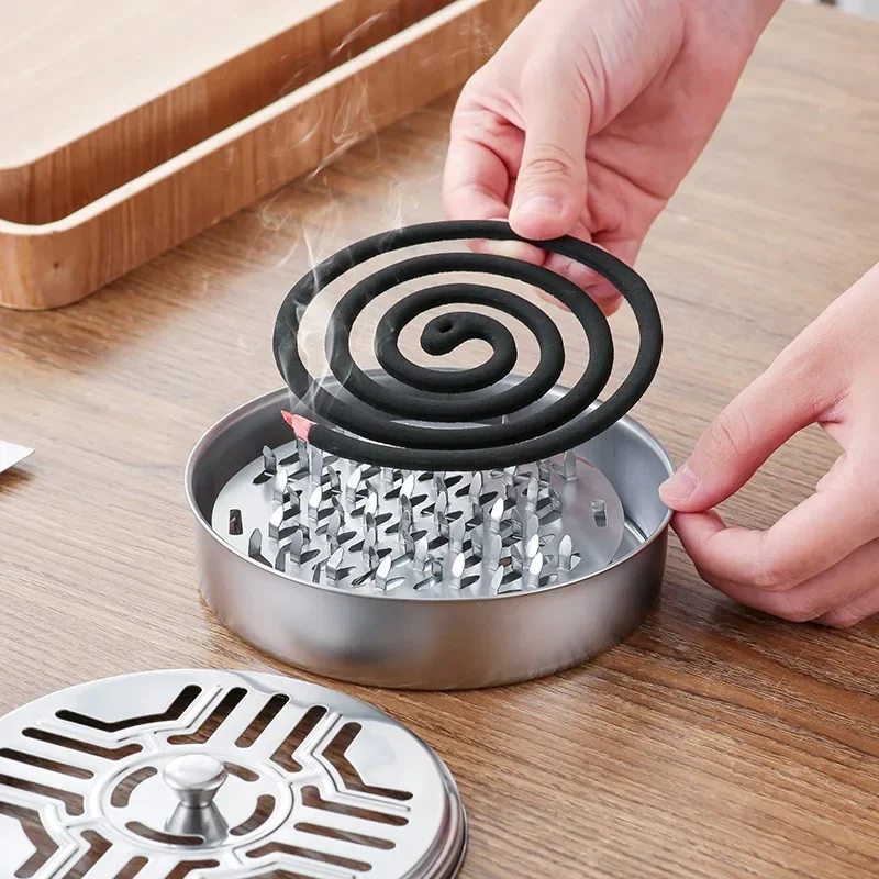 Mosquito coil holder stainless steel box with lid round mosquito coil tray easy to clean anti-mosquito supplies