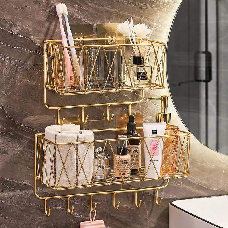 

Toilet, bathroom, toilet storage rack, wall mounted cosmetic storage rack, light luxury, non perforated storage rack, hook