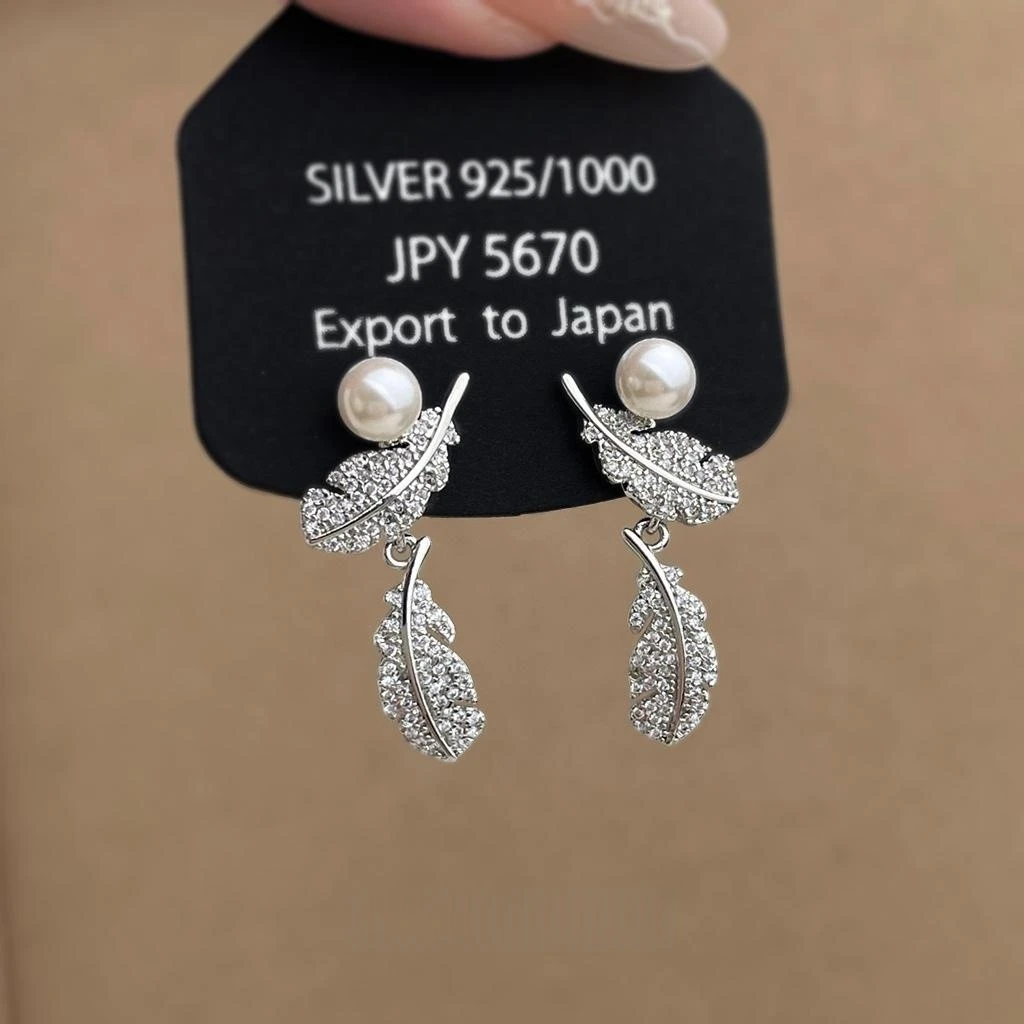 Feather Dangle Drop Earrings for Women Faux Pearl Micro Paved Cubic Zirconia Elegant Jewelry