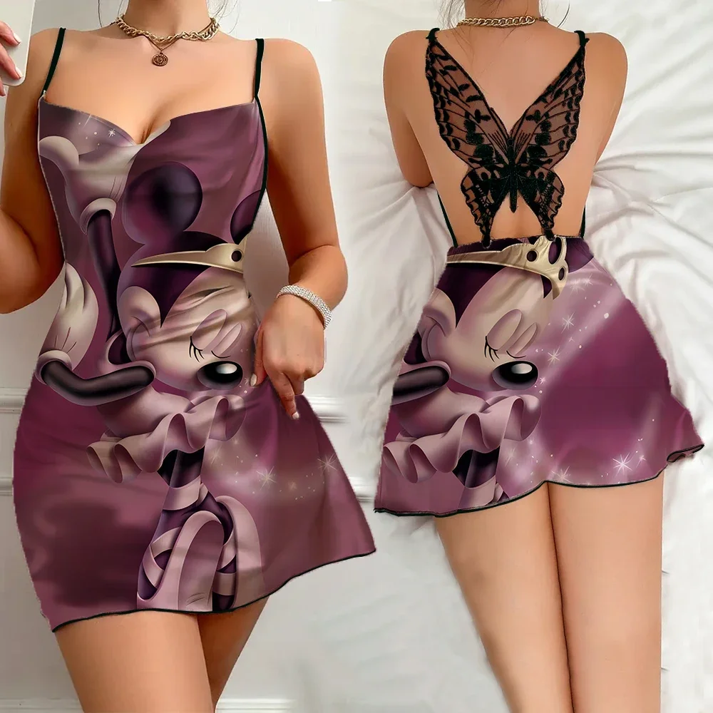 2024 Summer Charming Nightwear for Women Sexy Slip Dress Disney Cartoon Pattern Female Pajama Sleevesless Women's Sleeping Dress