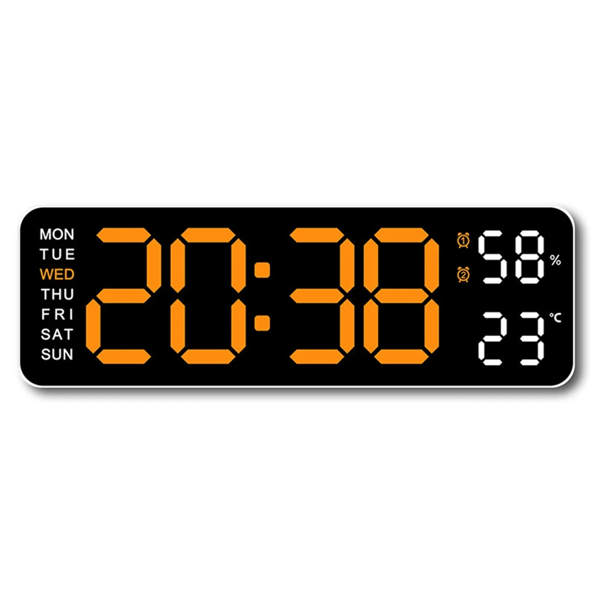 Large Digital Wall Clock Temperature and Humidity Week Display Electronic LED Table Alarm Clock 12/24H Orange