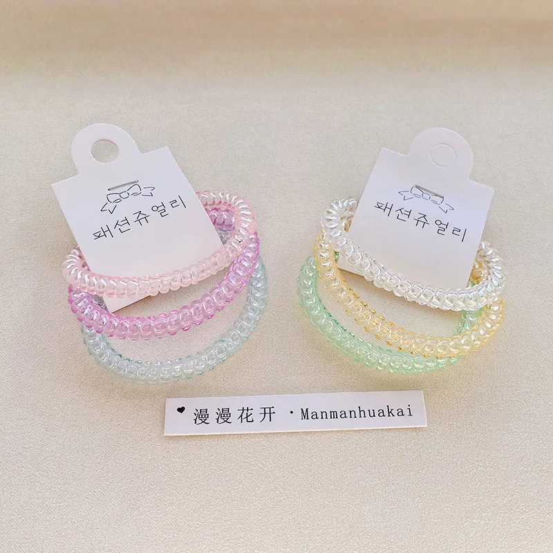 Three-piece set of transparent jelly telephone wire hair ring simple bright candy Korean version of head rope hair accessories