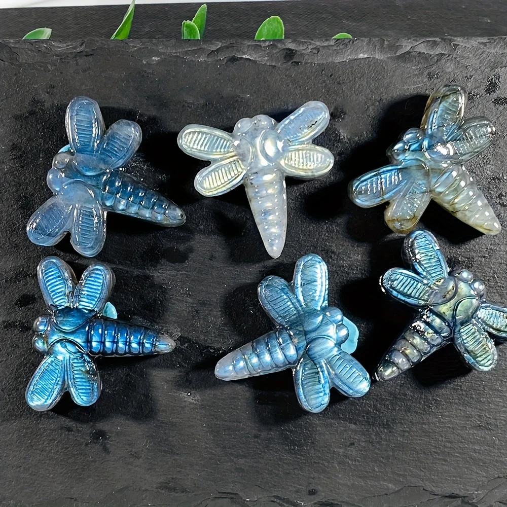 

1 шт., резьба по виде стрекозы из натурального лабрадорита, хрустальные поделки, повседневный стиль, камень для медитации, подарок для домашнего декора, каменный кристалл