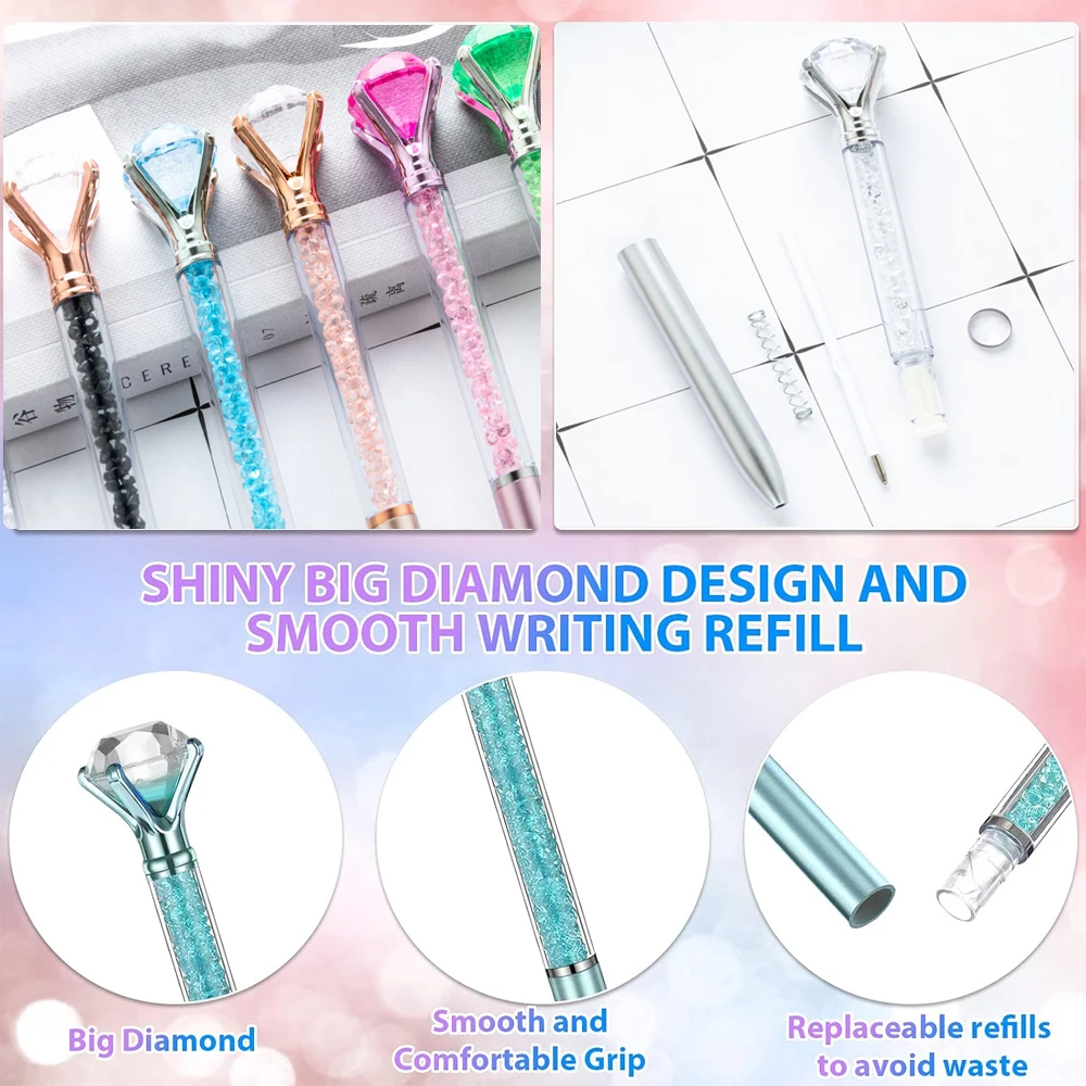 

5pcs Elegant Crystal Topped Writing Instruments for Gifting, Office, and Special Occasions