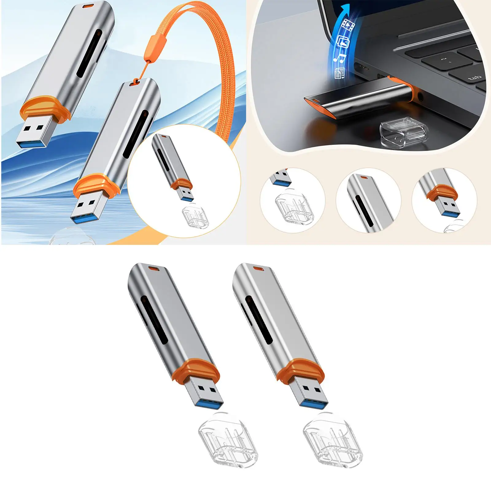 USB 3.0 Card Reader USB A Interface Lanyard Hole Design Practical Replacement Electronics Accessory High Speed Transmission